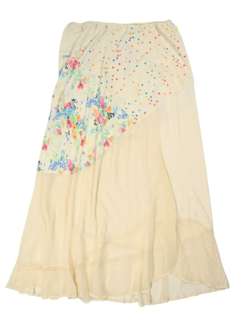 Ghost Vintage 90s Patchwork Midi Skirt in Ivory